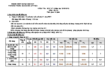 Ma trận và đề kiểm tra học kỳ I môn Vật lí Lớp 6 - Năm học 2018-2019 - Trường THCS Mỹ Thái (Có đáp án)